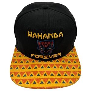 Marvel Black Panther Adult Hat‎ Cap Black Yellow Wakanda Forever Tribal Snapback